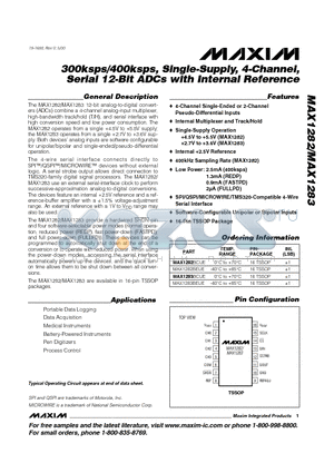 MAX1282-MAX1283 datasheet - 300ksps/400ksps, Single-Supply, 4-Channel, Serial 12-Bit ADCs with Internal Reference