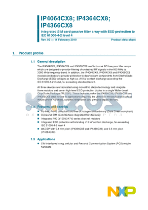 IP4064CX8/LF/P datasheet - Integrated SIM card passive filter array with ESD protection to IEC 61000-4-2 level 4