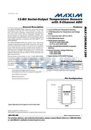 MAX1298 datasheet - 12-Bit Serial-Output Temperature Sensors with 5-Channel ADC