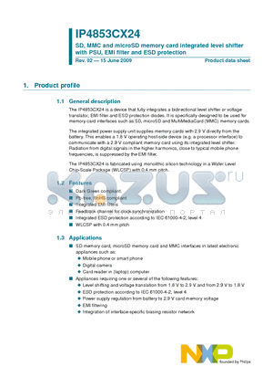 IP4853CX24 datasheet - SD, MMC and microSD memory card integrated level shifter with PSU, EMI filter and ESD protection