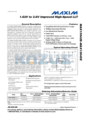 MAX13045E datasheet - 1.62V to 3.6V Improved High-Speed LLT