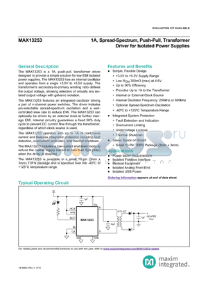 MAX13253 datasheet - 1A, Spread-Spectrum, Push-Pull, Transformer Driver for Isolated Power Supplies