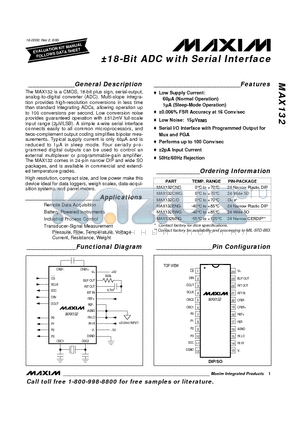 MAX132ENG datasheet - a18-Bit ADC with Serial Interface