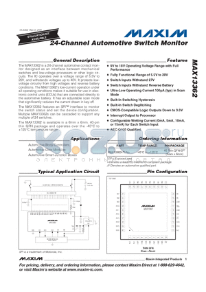 MAX13362 datasheet - 24-Channel Automotive Switch Monitor