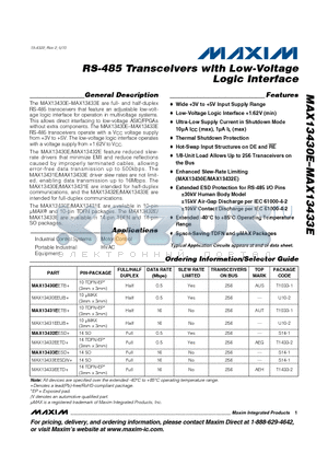 MAX13430E datasheet - RS-485 Transceivers with Low-Voltage Logic Interface