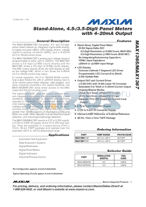 MAX1365ECM datasheet - Stand-Alone, 4.5-/3.5-Digit Panel Meters with 4-20mA Output