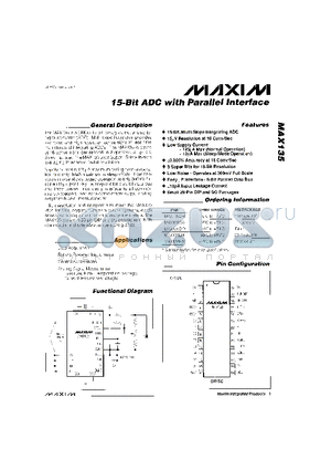 MAX135CPI datasheet - 15-Bit ADC with Parallel Interface