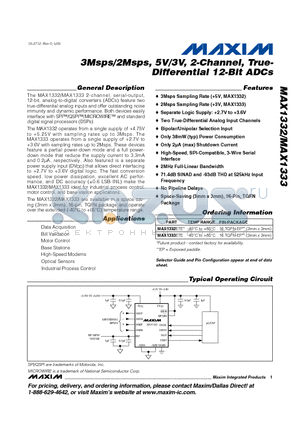 MAX1332 datasheet - 3Msps/2Msps, 5V/3V, 2-Channel, True-Differential 12-Bit ADCs