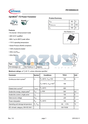 IPD100N06S4-03 datasheet - OptiMOS-T2 Power-Transistor