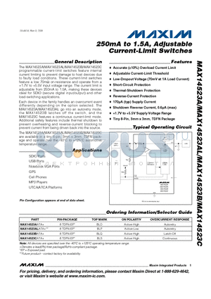 MAX14523B datasheet - 250mA to 1.5A, Adjustable Current-Limit Switches