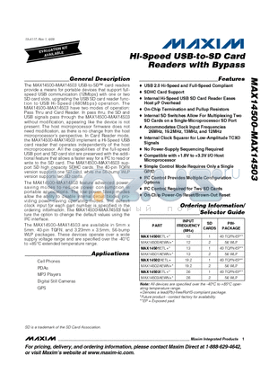 MAX14501ETL+ datasheet - Hi-Speed USB-to-SD Card Readers with Bypass