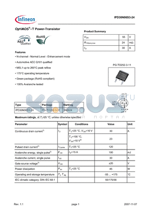 IPD30N06S3-24 datasheet - OptiMOS-T Power-Transistor