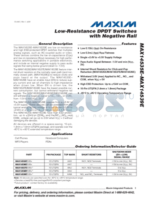 MAX14539EEVB+ datasheet - Low-Resistance DPDT Switches with Negative Rail