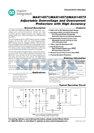 MAX14572 datasheet - Adjustable Overvoltage and Overcurrent Protectors with High Accuracy