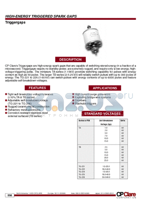 TA10.0 datasheet - HIGH-ENERGY TRIGGERED SPARK GAPS