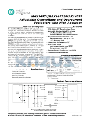 MAX14573 datasheet - Adjustable Overvoltage and Overcurrent Protectors with High Accuracy