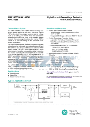 MAX14655 datasheet - High-Current Overvoltage Protector with Adjustable OVLO