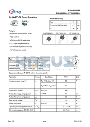 IPI90N06S4-04 datasheet - OptiMOS-T2 Power-Transistor