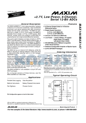 MAX146BC/D datasheet - 2.7Low-Power, 8-Channel, Serial 12-Bit ADCs