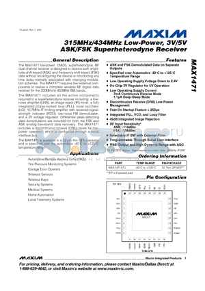 MAX1471ATJ datasheet - 315MHz/434MHz Low-Power, 3V/5V ASK/FSK Superheterodyne Receiver