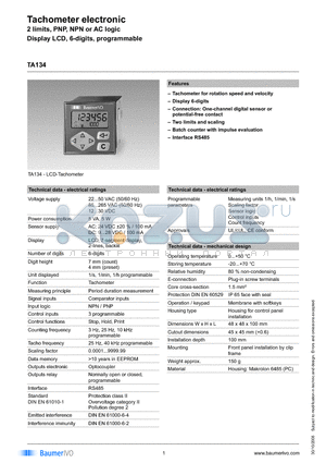 TA134022AX01 datasheet - Tachometer electronic