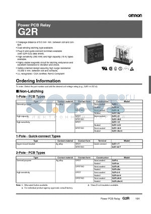 G2R-2A-H datasheet - Power PCB Relay