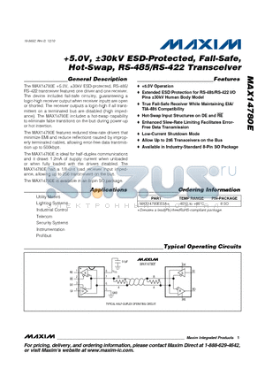 MAX14780EESA datasheet - 5.0V, 30kV ESD-Protected, Fail-Safe, Hot-Swap, RS-485/RS-422 Transceiver