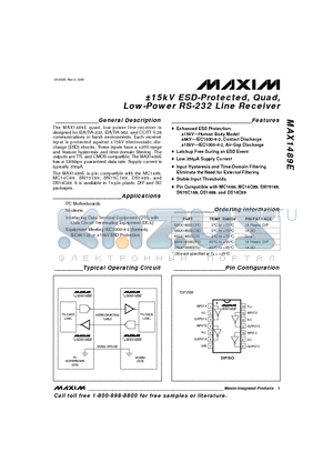 MAX1489ECSD datasheet - a15kV ESD-Protected, Quad, Low-Power RS-232 Line Receiver