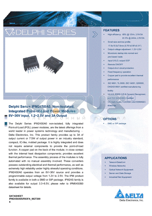 IPM24S0C0R03FA datasheet - Delphi Series IPM24S0A0, Non-Isolated, Integrated Point-of-Load Power Modules: 8V~36V input, 1.2~2.5V and 3A Output