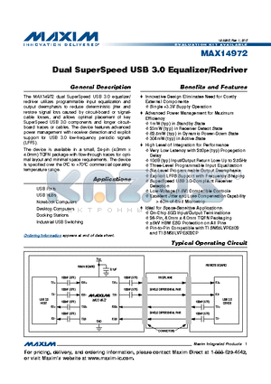 MAX14972 datasheet - Dual SuperSpeed USB 3.0 Equalizer/Redriver