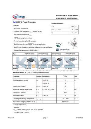 IPP80CN10NG_10 datasheet - OptiMOS2 Power-Transistor