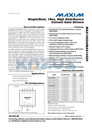 MAX15025 datasheet - Single/Dual, 16ns, High Sink/Source Current Gate Drivers