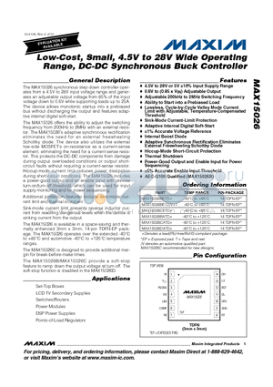 MAX15026BATD+ datasheet - Low-Cost, Small, 4.5V to 28V Wide Operating Range, DC-DC Synchronous Buck Controller