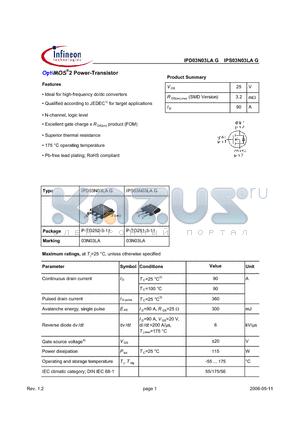 IPS03N03LAG datasheet - OptiMOS^2 Power-Transistor