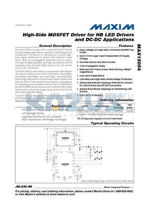 MAX15054AUT+ datasheet - High-Side MOSFET Driver for HB LED Drivers and DC-DC Applications
