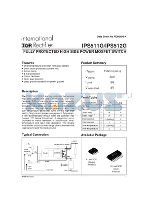 IPS512G datasheet - FULLY PROTECTED HIGH SIDE POWER MOSFET SWITCH