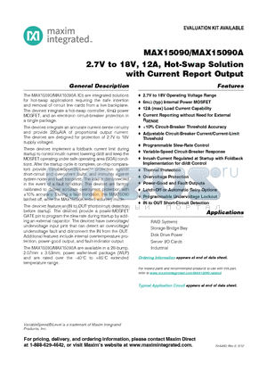 MAX15090A datasheet - 2.7V to 18V, 12A, Hot-Swap Solution with Current Report Output