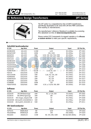 IPT-5013 datasheet - IC Reference Design Transformers