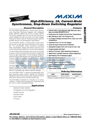 MAX15053EWL+ datasheet - High-Efficiency, 2A, Current-Mode Synchronous, Step-Down Switching Regulator