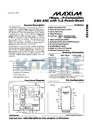 MAX153CPP datasheet - 1Msps, lP-Compatible, 8-Bit ADC with 1lA Power-Down