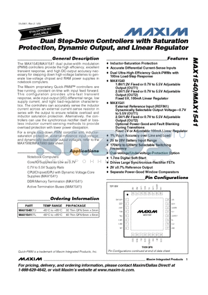 MAX1541ETL datasheet - Dual Step-Down Controllers with Saturation Protection, Dynamic Output, and Linear Regulator