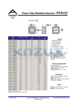 PCS127-390M-RC datasheet - Power Chip Shielded Inductors