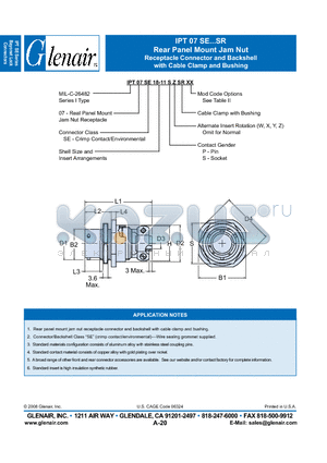 IPT07SE18-11SZSR datasheet - Rear Panel Mount Jam Nut Receptacle Connector and Backshell