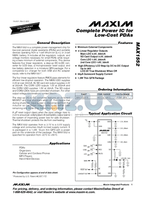 MAX1552 datasheet - Complete Power IC for Low-Cost PDAs