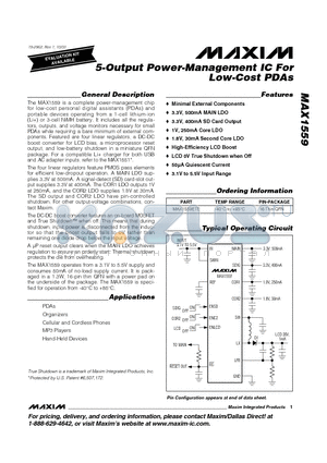 MAX1559ETE datasheet - 5-Output Power-Management IC For Low-Cost PDAs