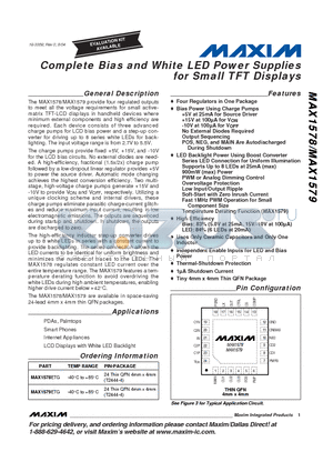 MAX1579 datasheet - Complete Bias and White LED Power Supplies for Small TFT Displays