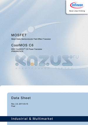 IPW65R070C6 datasheet - 650V CoolMOS C6 Power Transistor