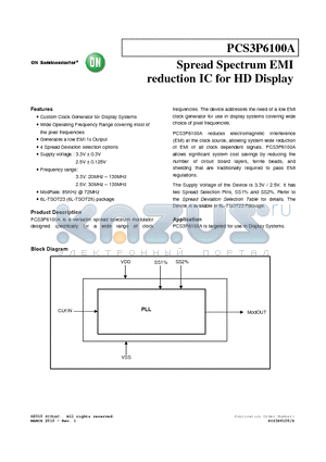 PCS3I6100AG-06JR datasheet - Spread Spectrum EMI reduction IC for HD Display