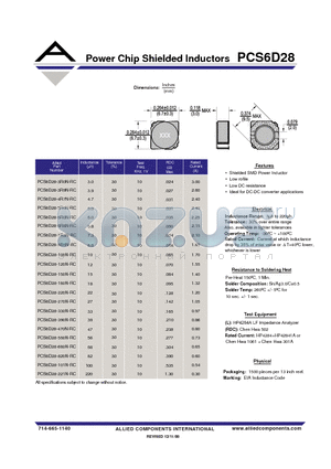 PCS6D28-270N-RC datasheet - Power Chip Shielded Inductors