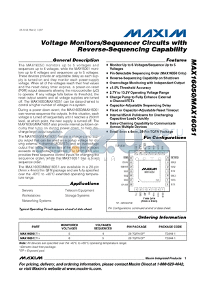 MAX16051ETI+ datasheet - Voltage Monitors/Sequencer Circuits with Reverse-Sequencing Capability
